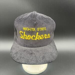 Vintage Made In USA Wichita State Shockers Snap Back Hat Corduroy Embroidered OS